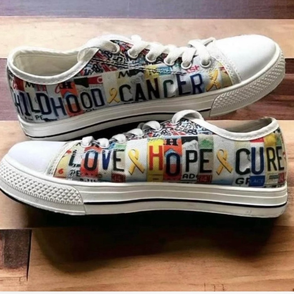 Women’s 6 Childhood Cancer Awareness canvas sneakers shoes license plate art
